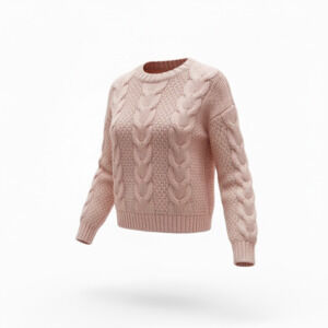 Vintage American Eagle Women's Pink Cable Knit Crew Neck Pullover Sweater Small